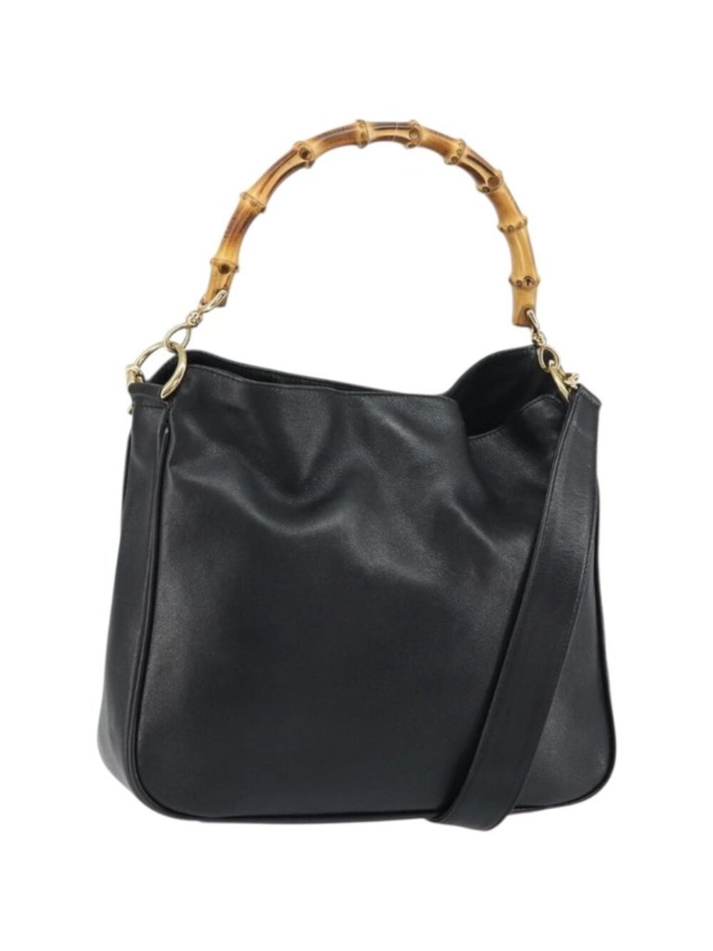 GUCCI Bamboo Shoulder Bag Leather 2way Black Gold 001 2123 1633